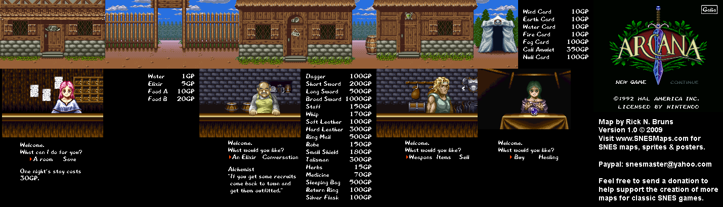 Arcana - Town of Galia Map - SNES Super Nintendo