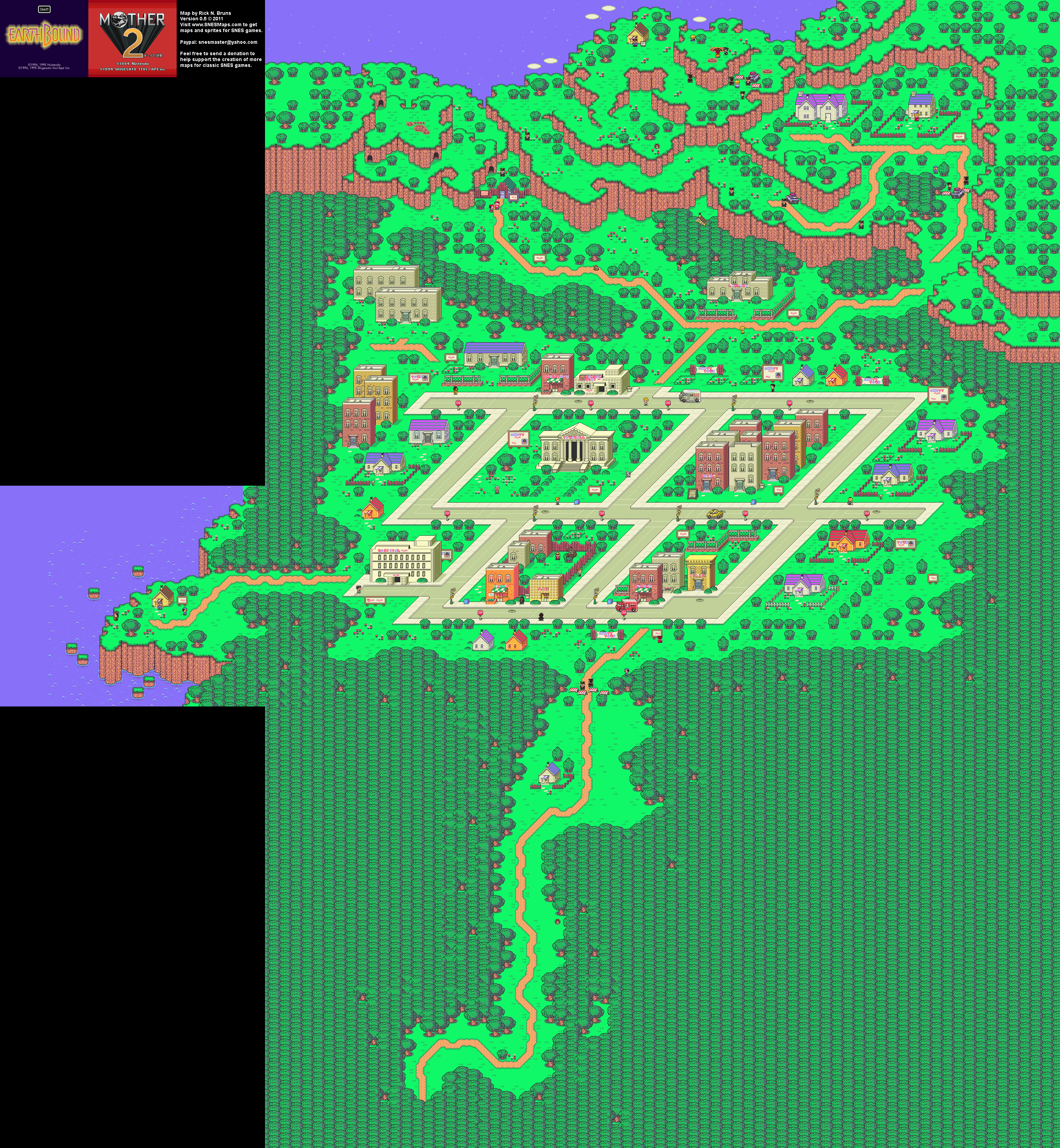 EarthBound (Mother 2) - Onett Super Nintendo SNES Map
