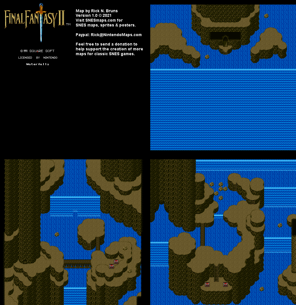 Final Fantasy II 2 (IV 4) - Waterfalls Super Nintendo SNES Map BG