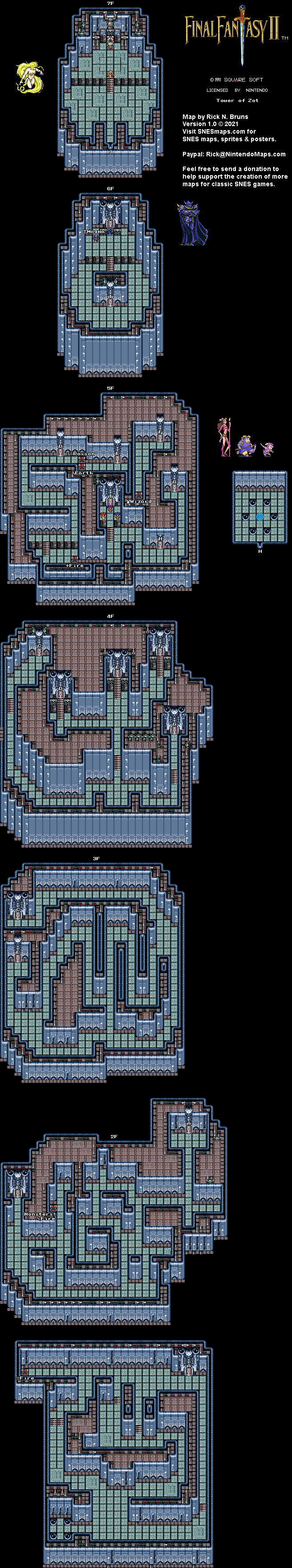 Final Fantasy II 2 (IV 4) - Tower of Zot Super Nintendo SNES Map