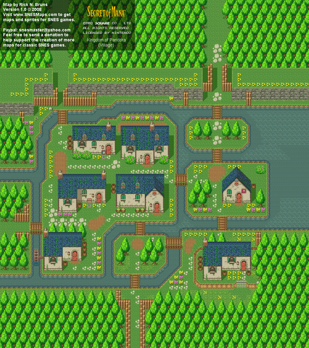 Secret of Mana - Kingdom of Pandora (Village) - Super Nintendo SNES Background Map
