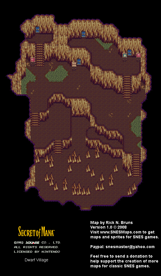 Secret of Mana - Dwarf Village - Super Nintendo SNES Background Map