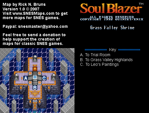 Soul Blazer - Grass Valley Shrine Map - SNES Super Nintendo