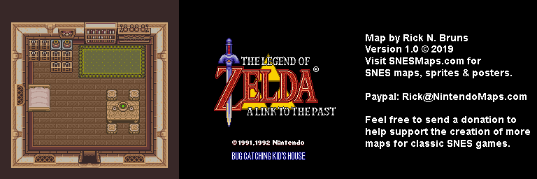 The Legend of Zelda: A Link to the Past - Bug Catching Kid's House Map - SNES Super Nintendo BG