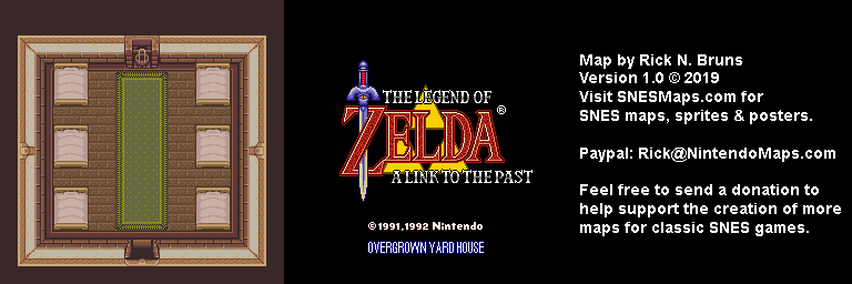 The Legend of Zelda: A Link to the Past - Overgrown Yard House Map - SNES Super Nintendo BG