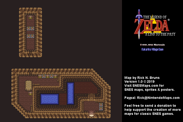 The Legend of Zelda: A Link to the Past - Kakariko Village Cave Map - SNES Super Nintendo BG