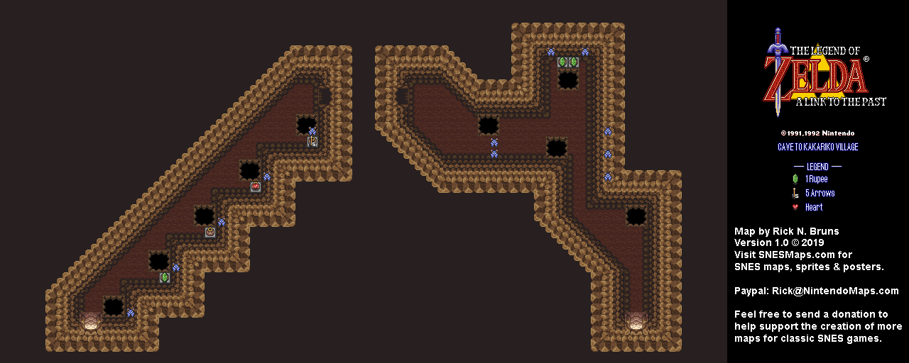 The Legend of Zelda: A Link to the Past - Cave to Kakariko Village Map - SNES Super Nintendo