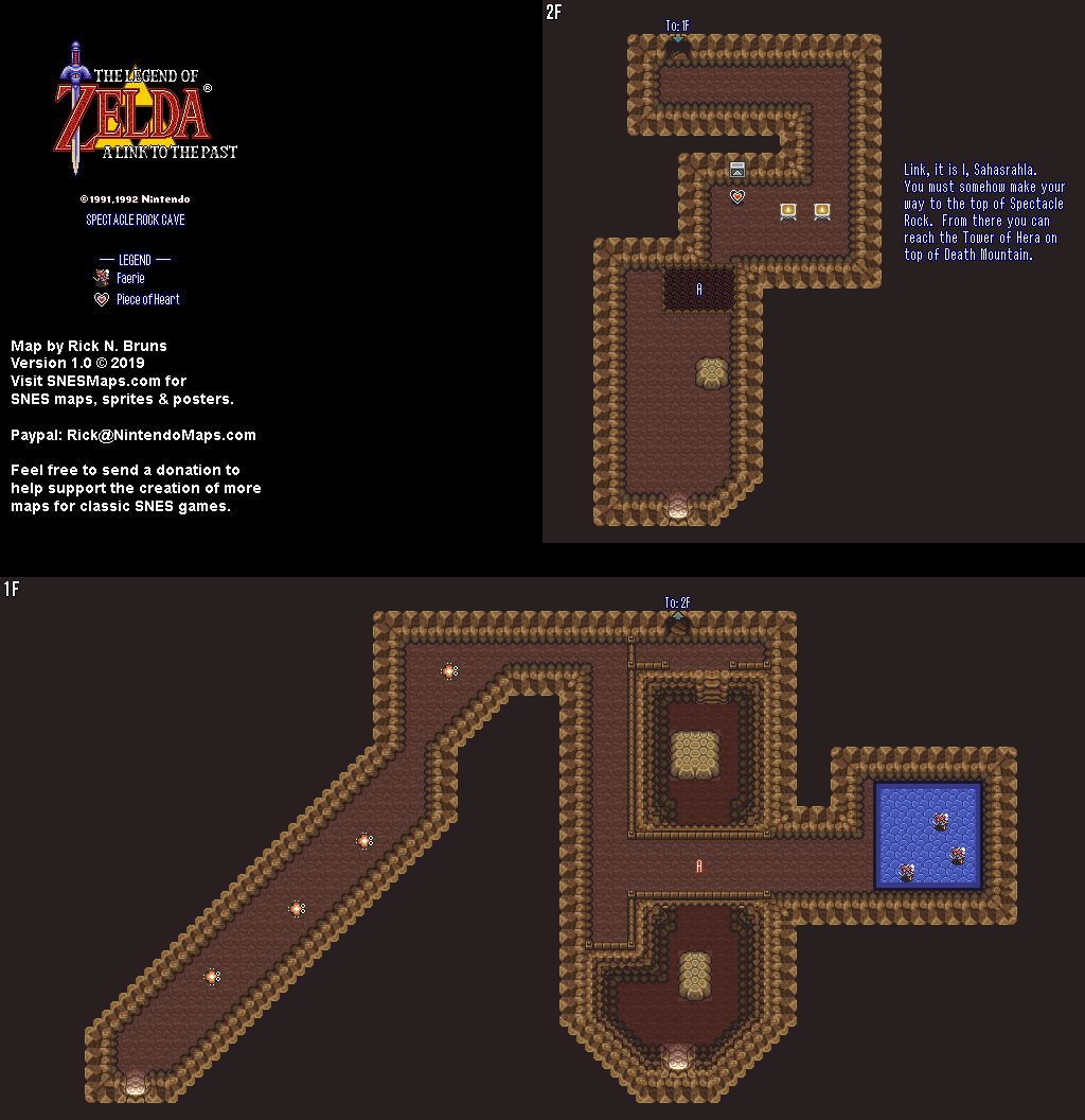 The Legend of Zelda: A Link to the Past - Spectacle Rock Cave Map - SNES Super Nintendo